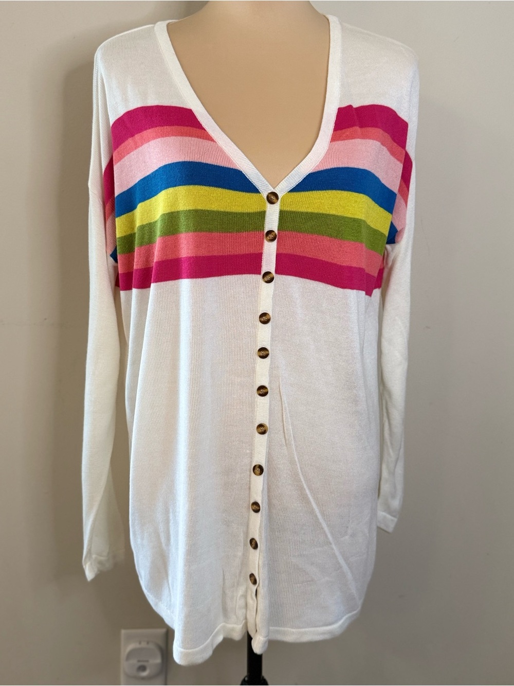 Hyped Unicorn retro cardigan rainbow V neck button front SZ M/L